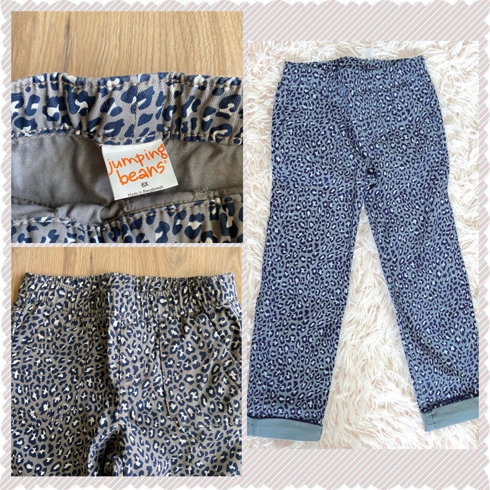 Jumping Beans Girls Cuffed Ocelot Leopard Print Jeans Gray Blue Boyfriend